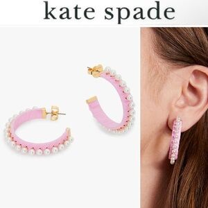Kate Spade Francesca Raffia Hoops Pink and Pearl Embellished NWT